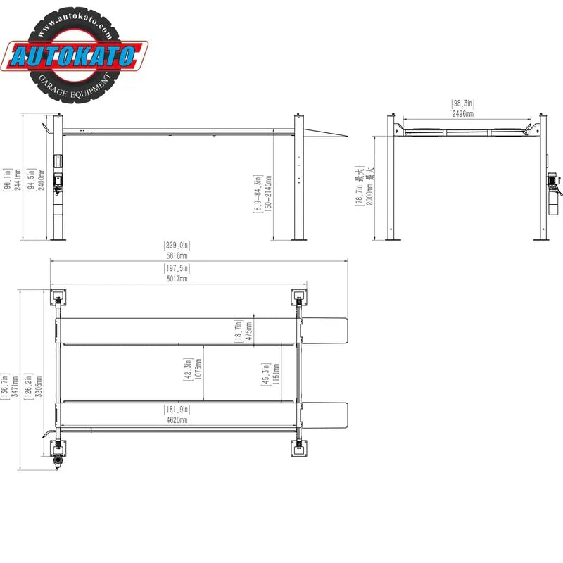 Katool KT-4H110 11,000lbs 4-Post Lift