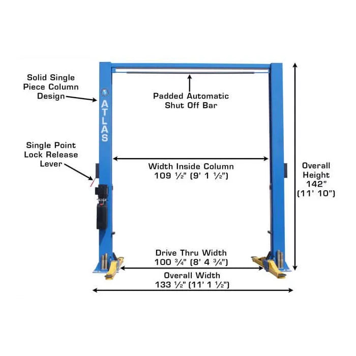 Atlas 9OHSC Overhead Two Post Lift + Lawn Mower Adapter Combo