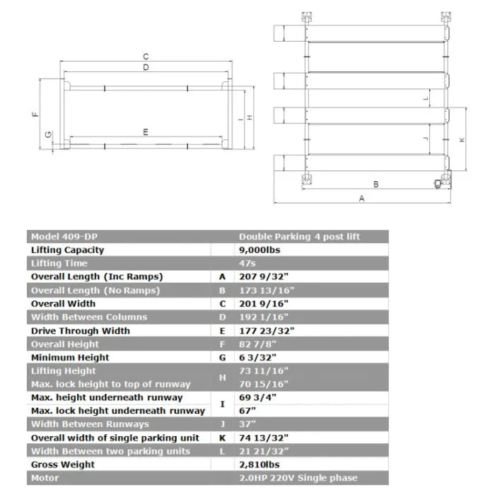 AMGO 409-DP Double Parking Four Post Lift