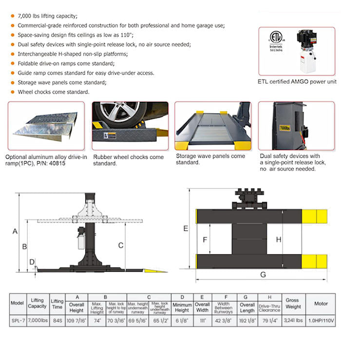 AMGO SPL-7 Single Post Parking Lift