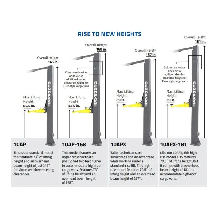 BendPak 10APX Pro Series Two Post Lift 10,000 lbs. Capacity