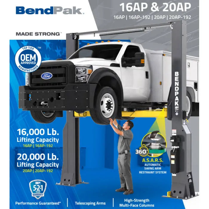 BendPak 16AP-192 Clearfloor Extra Tall Two Post Lift
