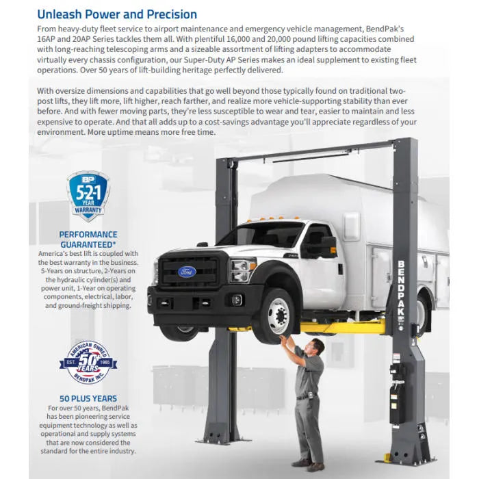 BendPak 16AP-192 Clearfloor Extra Tall Two Post Lift