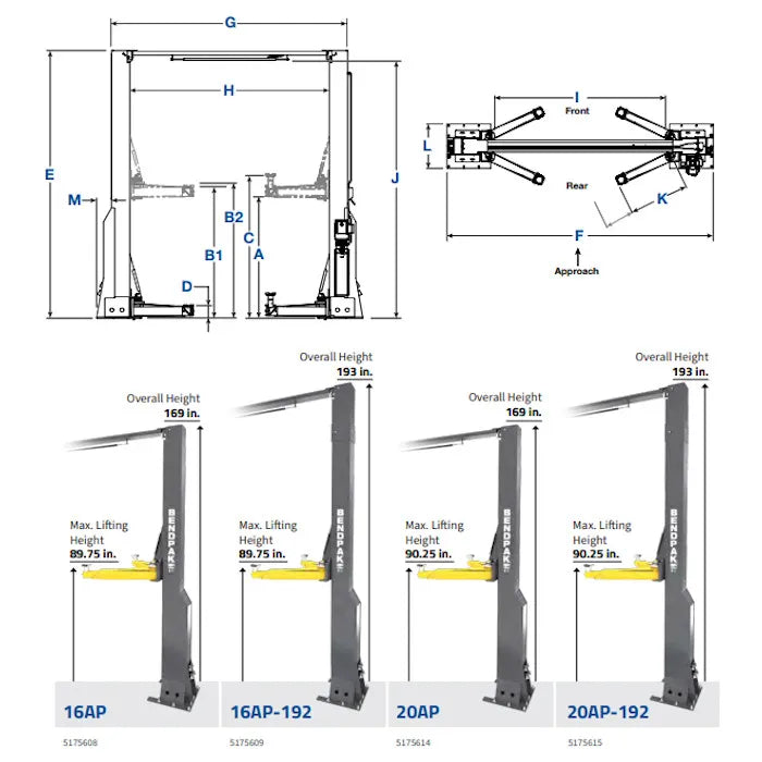 BendPak 16AP-192 Clearfloor Extra Tall Two Post Lift