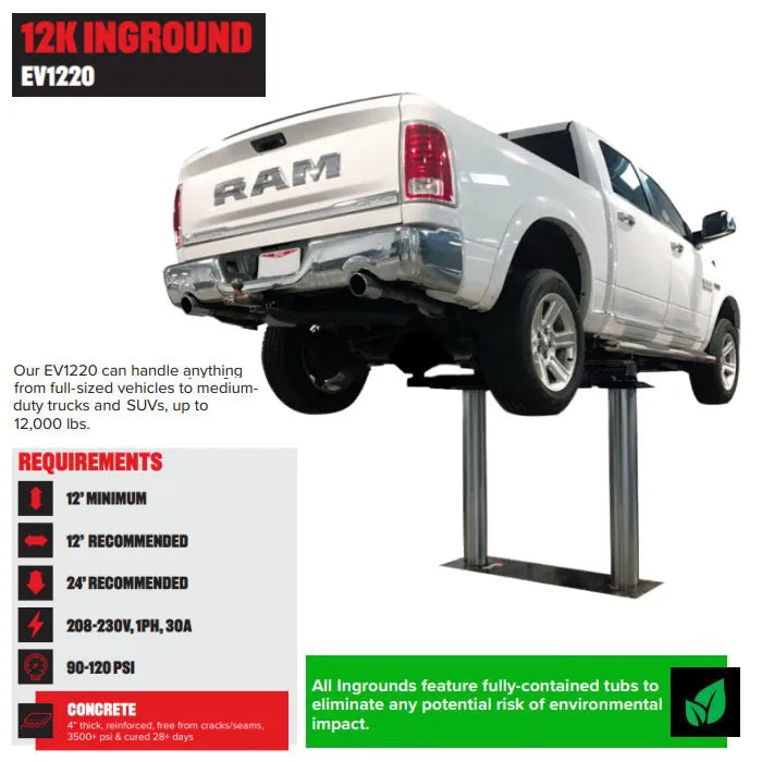Challenger Lifts EV1220 Standard Inground Lift 12,000 lbs. Capacity