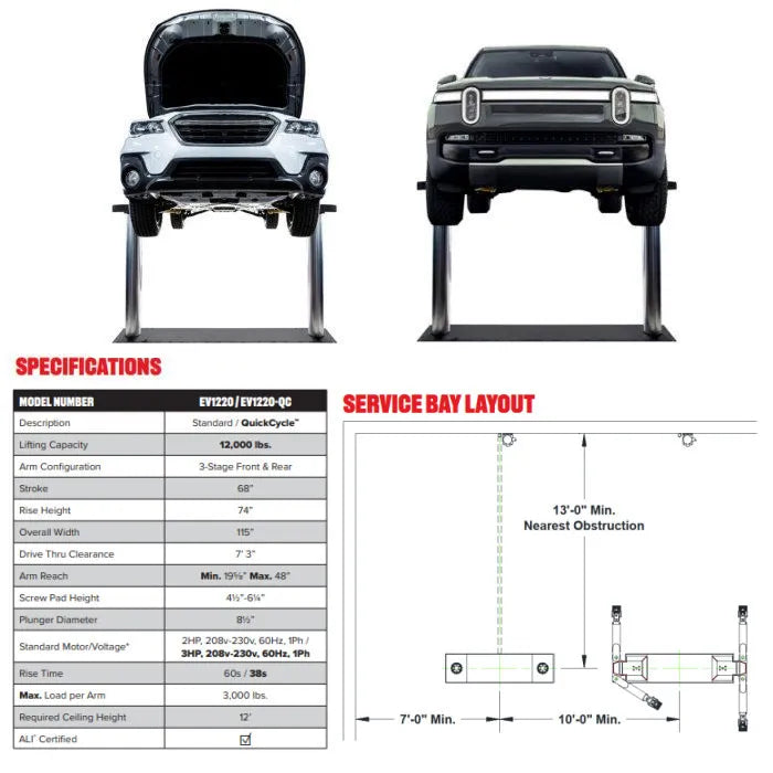 Challenger Lifts EV1220 Standard Inground Lift 12,000 lbs. Capacity