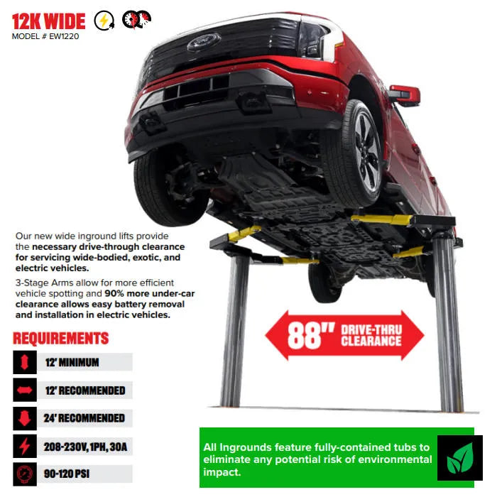 Challenger Lifts EW12 Wide Inground Lift 12,000 lbs. Capacity