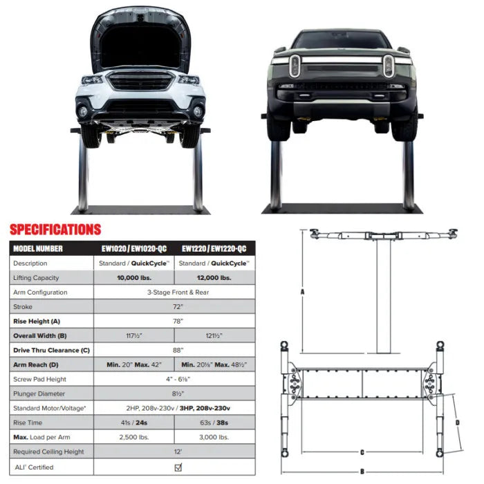Challenger Lifts EW12 Wide Inground Lift 12,000 lbs. Capacity