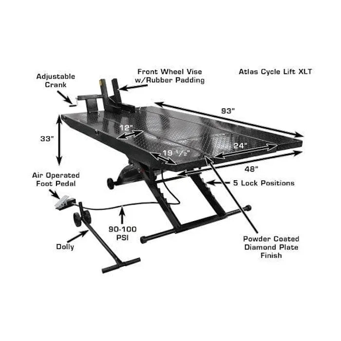 Atlas CycleLift XLT Motorcycle ATV Lift with Dropout Panel
