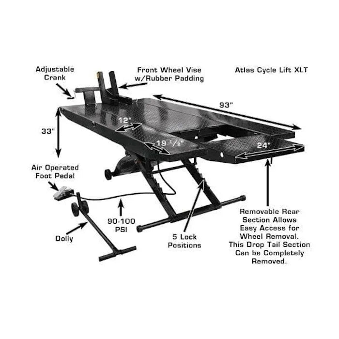 Atlas CycleLift XLT Motorcycle ATV Lift with Dropout Panel