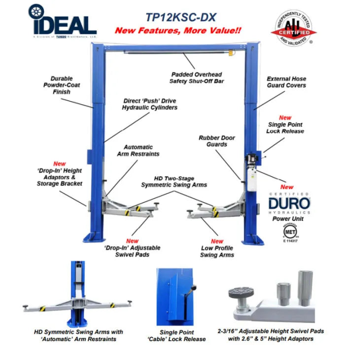 iDEAL TP12KSC-DX Heavy-Duty Two Post Lift