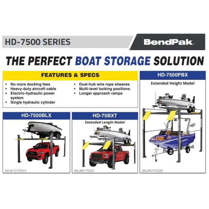 BendPak HD-7500BLX Vehicle & Boat Storage Lift 82" Rise