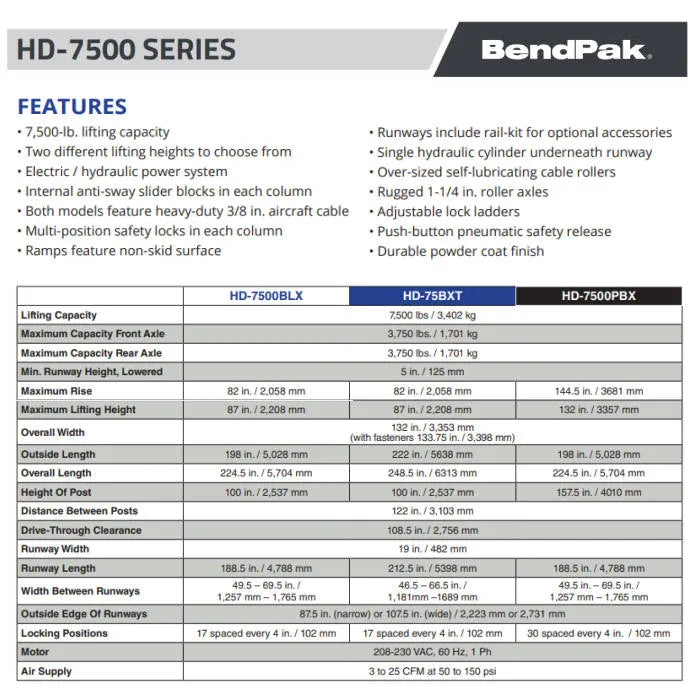 BendPak HD-7500BLX Vehicle & Boat Storage Lift 82" Rise