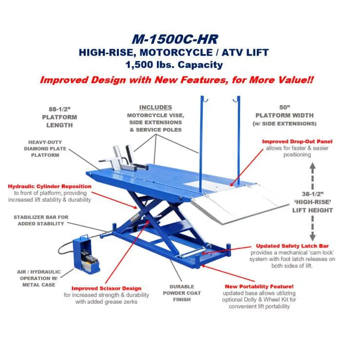 ASEplatinum M-1500C-HR High Rise Motorcycle Lift
