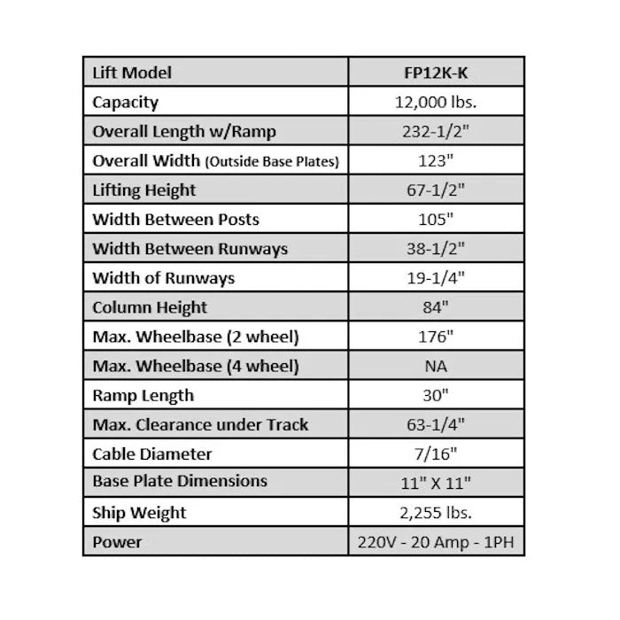 ASEplatinum FP12K-K Four Post Hoist