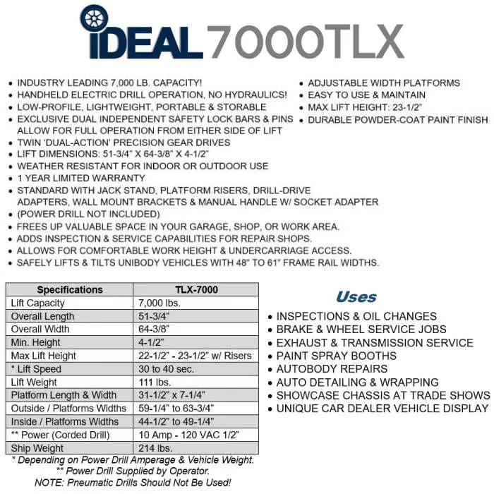 iDEAL TLX-7000 Automotive Tilt Lift 7,000 lbs. Capacity