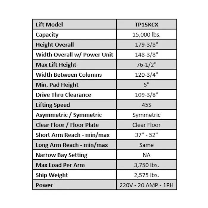 ASEplatinum TP15KCX Heavy-Duty Clear Floor Two Post Lift