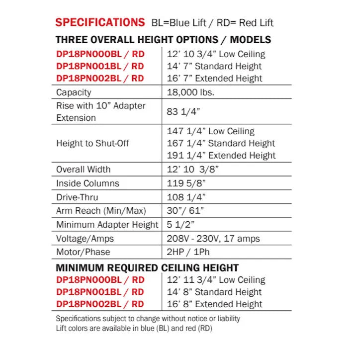 Forward Lift DP18PN000 Premium Heavy-Duty Two Post Truck Lift