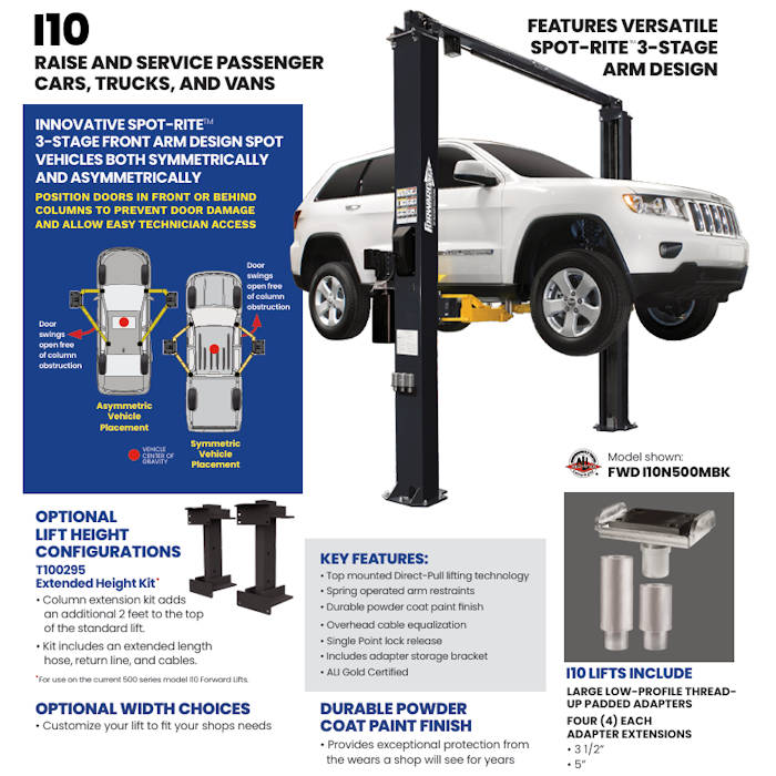 Forward Lift I10 Two Post Lift 10,000 lbs. Capacity