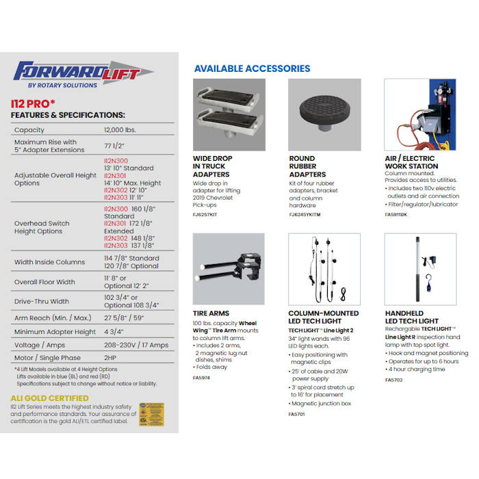 Forward Lift I12N301 Pro 178" Heavy-Duty Two Post Lift