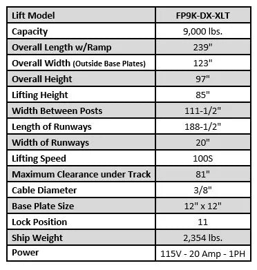 ASEplatinum WH9K-DX-XLT Four Post Vehicle Lift