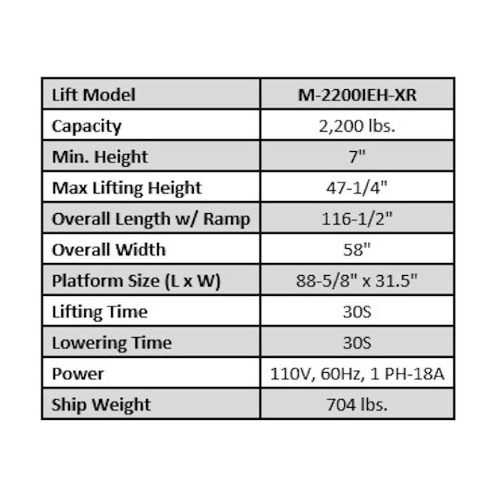 iDEAL M-2200IEH-XR Pro Series Power Sport Motorcycle Lift