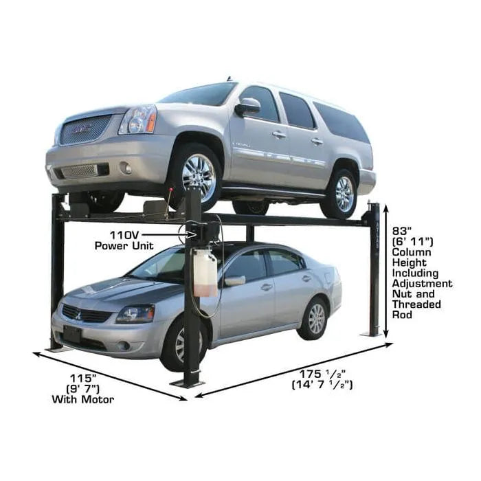 Atlas Garage Pro 8000 Four Post Lift + RJ35 Sliding Jacks Combo