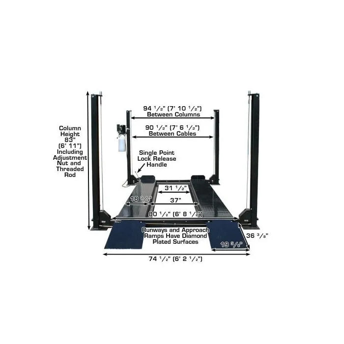 Atlas Garage Pro 8000 Four Post Lift + RJ35 Sliding Jacks Combo
